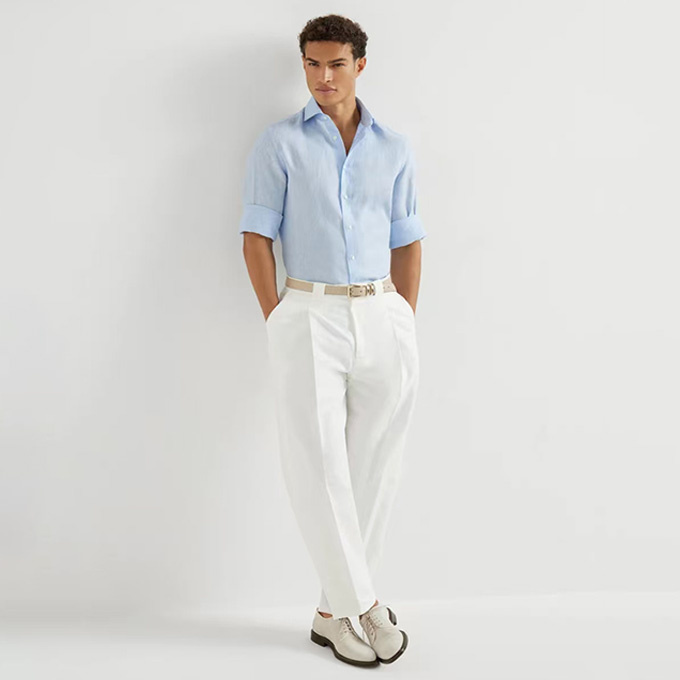 loro piana cotton linen panama pleated trousers